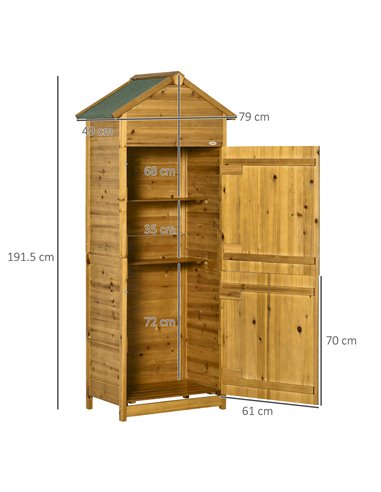 Outsunny Wooden Garden Storage Shed Utility Gardener Cabinet w/ 3 Shelves and 2 Door, 191.5cm x 79cm x 49cm, Natural Wood Effect