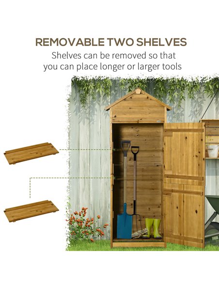 Outsunny Wooden Garden Storage Shed Utility Gardener Cabinet w/ 3 Shelves and 2 Door, 191.5cm x 79cm x 49cm, Natural Wood Effect - pic 40003 | FastDaddyshop