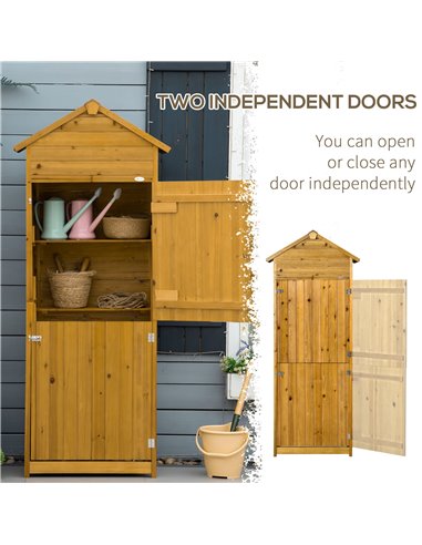 Outsunny Wooden Garden Storage Shed Utility Gardener Cabinet w/ 3 Shelves and 2 Door, 191.5cm x 79cm x 49cm, Natural Wood Effect