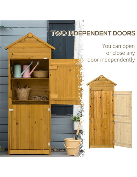 Outsunny Wooden Garden Storage Shed Utility Gardener Cabinet w/ 3 Shelves and 2 Door, 191.5cm x 79cm x 49cm, Natural Wood Effect - pic 40004 | FastDaddyshop