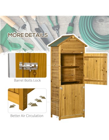 Outsunny Wooden Garden Storage Shed Utility Gardener Cabinet w/ 3 Shelves and 2 Door, 191.5cm x 79cm x 49cm, Natural Wood Effect