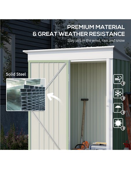 Outsunny 5'x3'x6' Metal Garden Shed Roofed Lean-to Shed for Tool Motor Bike, with Adjustable Shelf, Lock, Gloves, Green 845-840V - pic 40029 | FastDaddyshop