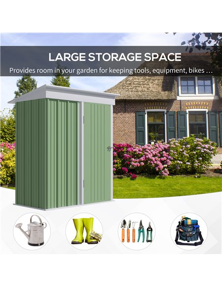 Outsunny 5'x3'x6' Metal Garden Shed Roofed Lean-to Shed for Tool Motor Bike, with Adjustable Shelf, Lock, Gloves, Green 845-840V - pic 40030 | FastDaddyshop