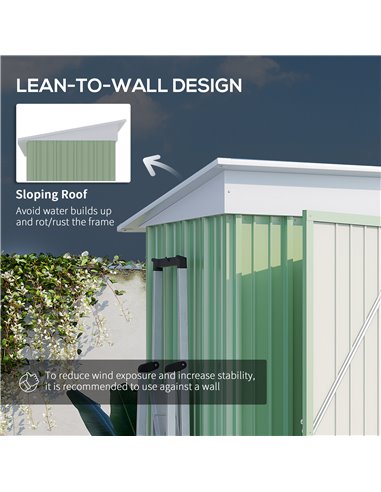 Outsunny 5'x3'x6' Metal Garden Shed Roofed Lean-to Shed for Tool Motor Bike, with Adjustable Shelf, Lock, Gloves, Green 845-840V