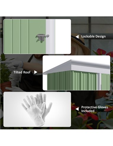 Outsunny 5'x3'x6' Metal Garden Shed Roofed Lean-to Shed for Tool Motor Bike, with Adjustable Shelf, Lock, Gloves, Green 845-840V