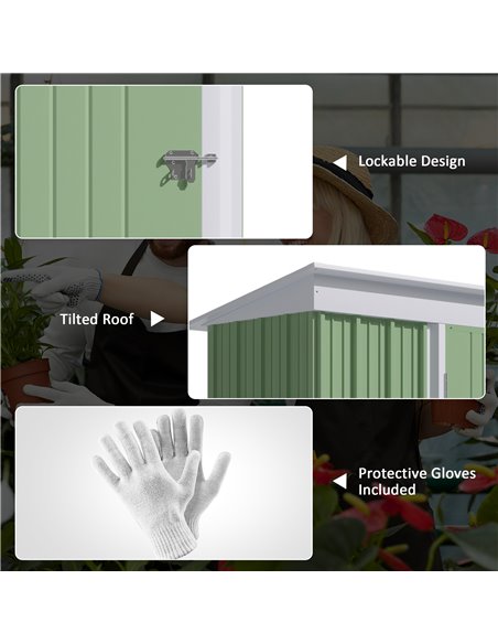 Outsunny 5'x3'x6' Metal Garden Shed Roofed Lean-to Shed for Tool Motor Bike, with Adjustable Shelf, Lock, Gloves, Green 845-840V - pic 40033 | FastDaddyshop