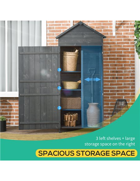 OutsunnyGarden Storage 4-Tier Wooden Garden Outdoor Shed 3 Shelves Utility Gardener Cabinet Lockable 2 Doors - Grey 845-063V01GY - pic 40038 | FastDaddyshop