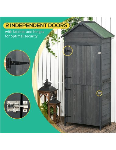 OutsunnyGarden Storage 4-Tier Wooden Garden Outdoor Shed 3 Shelves Utility Gardener Cabinet Lockable 2 Doors - Grey 845-063V01GY