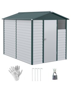 Outsunny 9FT x 6FT Galvanized Metal Garden Shed, White and Green 845-837V00WT
