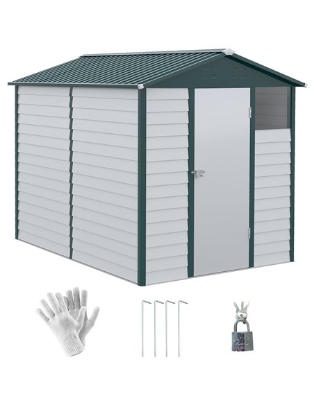 Outsunny 9FT x 6FT Galvanized Metal Garden Shed, White and Green 845-837V00WT - pic 40044 | FastDaddyshop