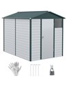 Outsunny 9FT x 6FT Galvanized Metal Garden Shed, White and Green 845-837V00WT