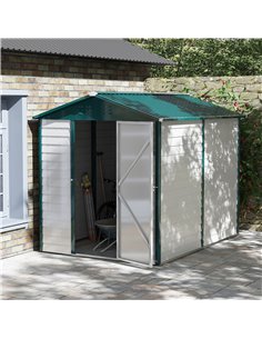 Outsunny 9FT x 6FT Galvanized Metal Garden Shed, White and Green 845-837V00WT 2
