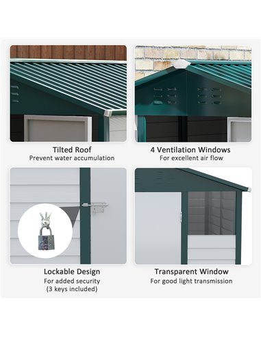 Outsunny 9FT x 6FT Galvanized Metal Garden Shed, Outdoor Storage Shed with Sloped Roof, Lockable Door, Tool Storage Shed for Bac