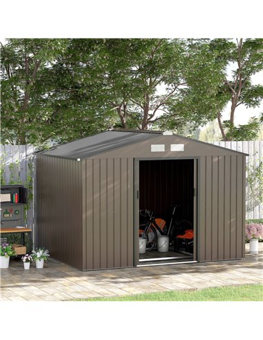 Outsunny 9 x 6FT Garden Metal Storage Shed Outdoor Storage Shed with Foundation Ventilation & Doors, Brown 845-031V00BN
