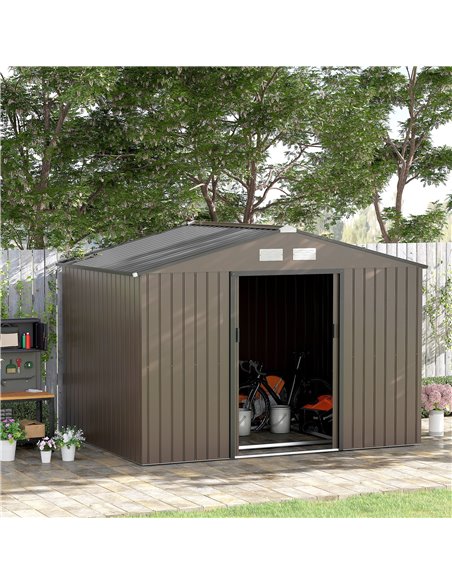 Outsunny 9 x 6FT Garden Metal Storage Shed Outdoor Storage Shed with Foundation Ventilation & Doors, Brown 845-031V00BN - pic 40054 | FastDaddyshop