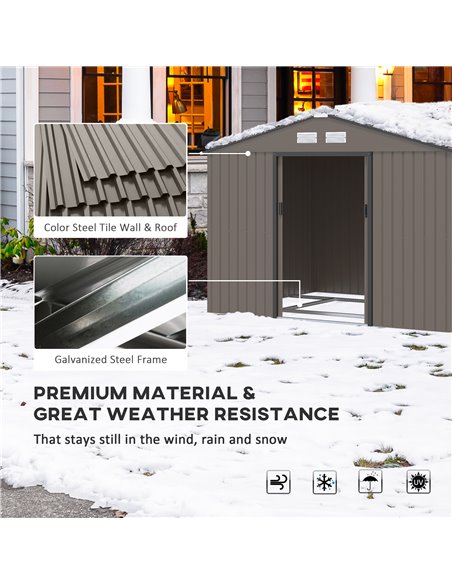 Outsunny 9 x 6FT Garden Metal Storage Shed Outdoor Storage Shed with Foundation Ventilation & Doors, Brown 845-031V00BN - pic 40056 | FastDaddyshop