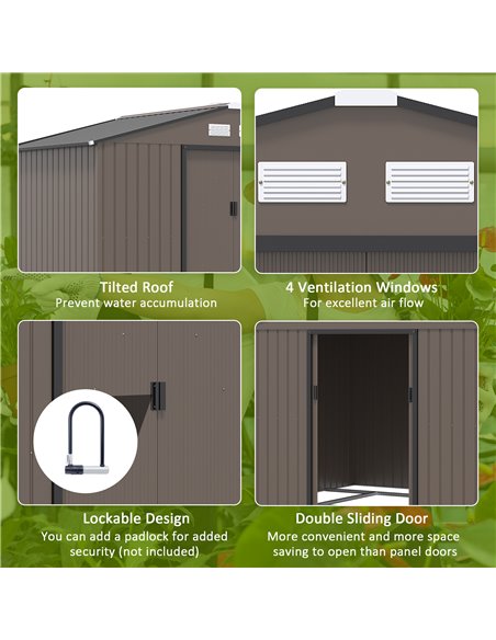 Outsunny 9 x 6FT Garden Metal Storage Shed Outdoor Storage Shed with Foundation Ventilation & Doors, Brown 845-031V00BN - pic 40057 | FastDaddyshop