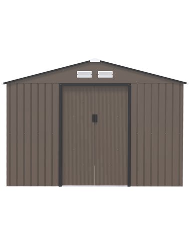 Outsunny 9 x 6FT Garden Metal Storage Shed Outdoor Storage Shed with Foundation Ventilation & Doors, Brown 845-031V00BN