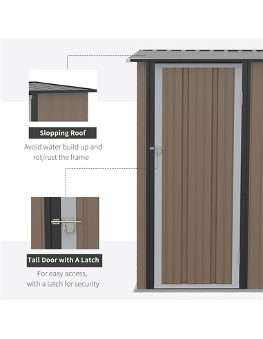 Outsunny  5ft x 3ft Garden Metal Storage Shed, Outdoor Tool Shed with Sloped Roof, Lockable Door for Equipment, Bikes, Brown 845