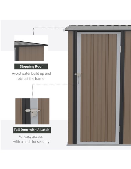 Outsunny  5ft x 3ft Garden Metal Storage Shed, Outdoor Tool Shed with Sloped Roof, Lockable Door for Equipment, Bikes, Brown 845 - pic 40066 | FastDaddyshop