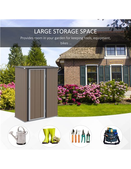Outsunny  5ft x 3ft Garden Metal Storage Shed, Outdoor Tool Shed with Sloped Roof, Lockable Door for Equipment, Bikes, Brown 845 - pic 40067 | FastDaddyshop