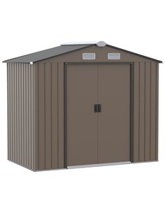 Outsunny 7ft x 4ft Lockable Garden Metal Storage Shed, Brown 845-030V00BN
