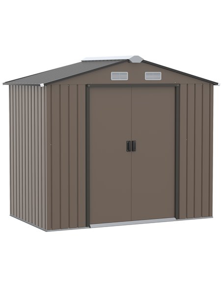 Outsunny 7ft x 4ft Lockable Garden Metal Storage Shed, Brown 845-030V00BN - pic 40071 | FastDaddyshop