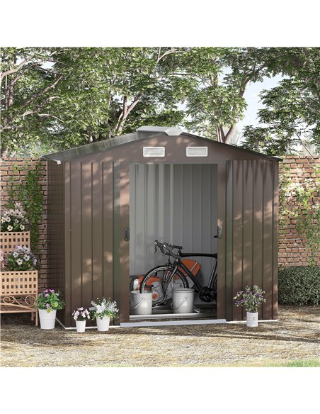 Outsunny 7ft x 4ft Lockable Garden Metal Storage Shed, Brown 845-030V00BN - pic 40072 | FastDaddyshop