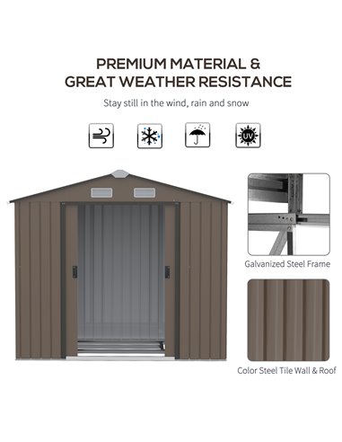 Outsunny 7ft x 4ft Lockable Garden Metal Storage Shed, Brown 845-030V00BN
