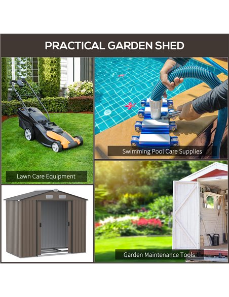 Outsunny 7ft x 4ft Lockable Garden Metal Storage Shed Large Patio Roofed Tool Storage Building Foundation Sheds Box Outdoor Furn - pic 40077 | FastDaddyshop