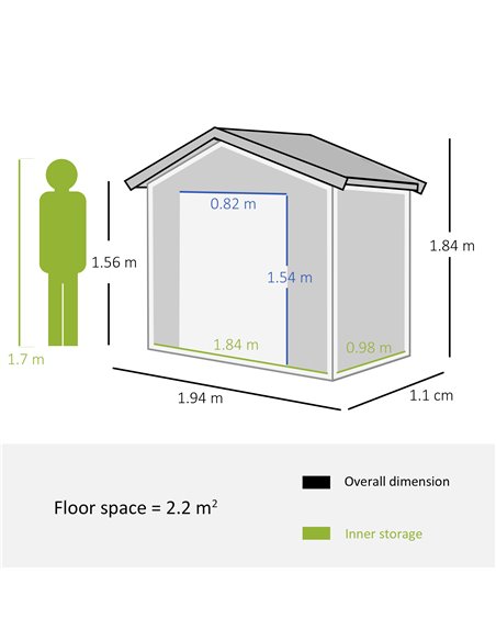Outsunny 6.5ft x 3.5ft Metal Garden Storage Shed, Grey 845-425GY - pic 40082 | FastDaddyshop