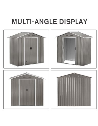 Outsunny 6.5ft x 3.5ft Metal Garden Storage Shed for Outdoor Tool Storage with Double Sliding Doors and 4 Vents, Grey 845-425GY