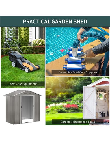 Outsunny 6.5ft x 3.5ft Metal Garden Storage Shed for Outdoor Tool Storage with Double Sliding Doors and 4 Vents, Grey 845-425GY
