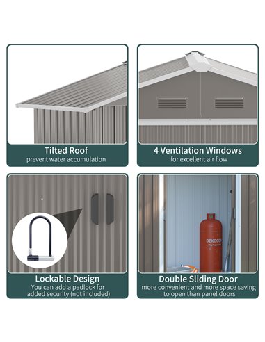 Outsunny 6.5ft x 3.5ft Metal Garden Storage Shed for Outdoor Tool Storage with Double Sliding Doors and 4 Vents, Grey 845-425GY