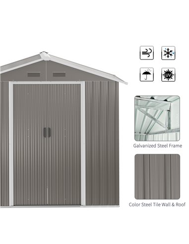 Outsunny 6.5ft x 3.5ft Metal Garden Storage Shed for Outdoor Tool Storage with Double Sliding Doors and 4 Vents, Grey 845-425GY