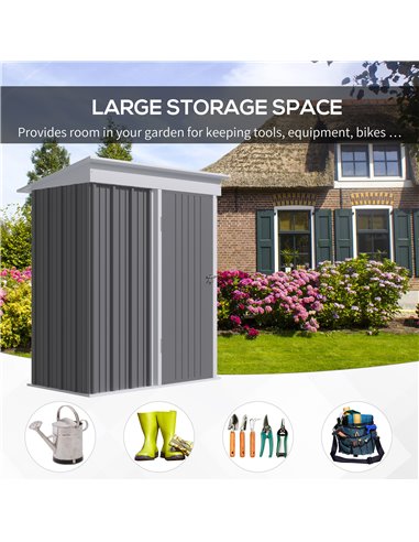 Outsunny Metal Garden Shed, Outdoor Lean-to Shed for Tool Motor Bike, with Adjustable Shelf, Lock, Gloves, 5'x3'x6', Grey 845-84