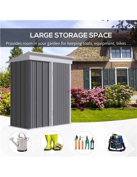 Outsunny Metal Garden Shed, Outdoor Lean-to Shed for Tool Motor Bike, with Adjustable Shelf, Lock, Gloves, 5'x3'x6', Grey 845-84 - pic 40120 | FastDaddyshop