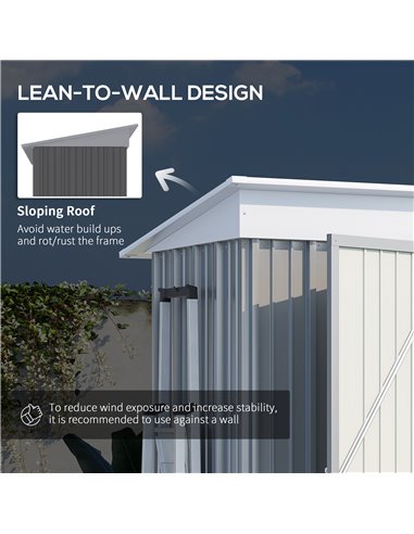 Outsunny Metal Garden Shed, Outdoor Lean-to Shed for Tool Motor Bike, with Adjustable Shelf, Lock, Gloves, 5'x3'x6', Grey 845-84