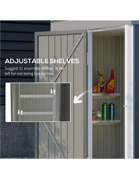 Outsunny Metal Garden Shed, Outdoor Lean-to Shed for Tool Motor Bike, with Adjustable Shelf, Lock, Gloves, 5'x3'x6', Grey 845-84 - pic 40122 | FastDaddyshop