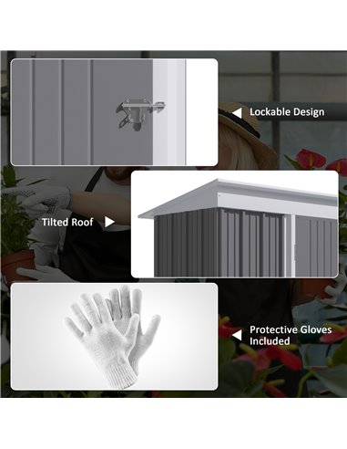 Outsunny Metal Garden Shed, Outdoor Lean-to Shed for Tool Motor Bike, with Adjustable Shelf, Lock, Gloves, 5'x3'x6', Grey 845-84