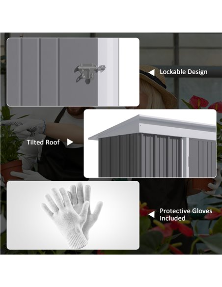 Outsunny Metal Garden Shed, Outdoor Lean-to Shed for Tool Motor Bike, with Adjustable Shelf, Lock, Gloves, 5'x3'x6', Grey 845-84 - pic 40123 | FastDaddyshop