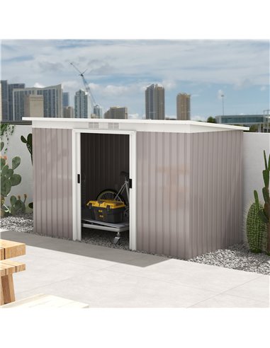 Outsunny Corrugated Garden Metal Storage Shed Outdoor Equipment Tool Box with Kit Ventilation Doors 9x 4FT Light Grey 845-032LG