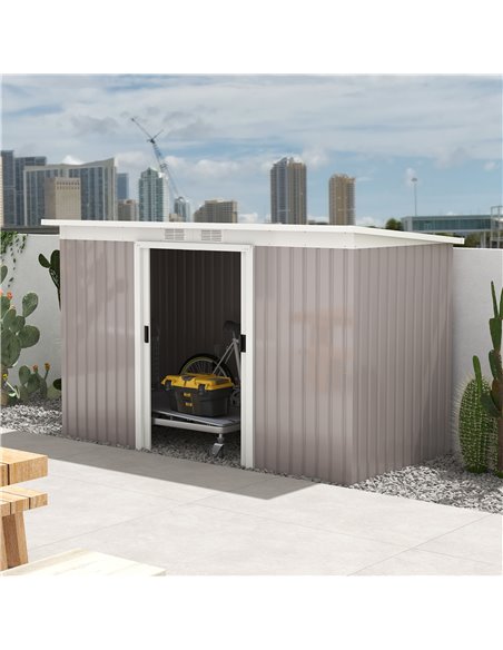 Outsunny Corrugated Garden Metal Storage Shed Outdoor Equipment Tool Box with Kit Ventilation Doors 9x 4FT Light Grey 845-032LG - pic 40126 | FastDaddyshop