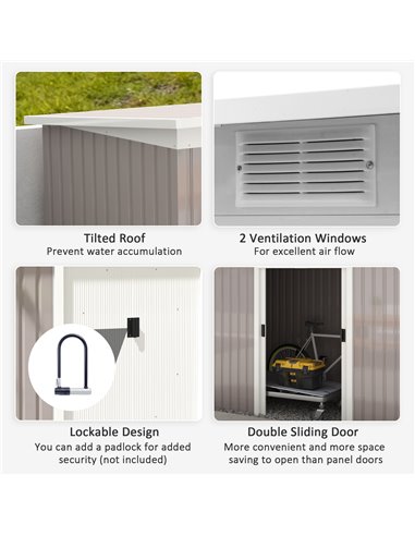 Outsunny Corrugated Garden Metal Storage Shed Outdoor Equipment Tool Box with Kit Ventilation Doors 9x 4FT Light Grey 845-032LG