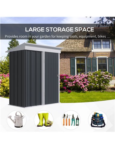 Outsunny Metal Garden Shed, Outdoor Lean-to Shed for Tool Motor Bike, with Adjustable Shelf, Lock, Gloves, 5'x3'x6',  Dark Grey 