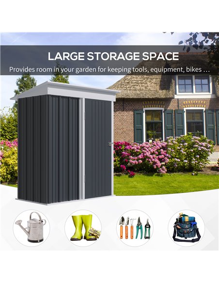 Outsunny Metal Garden Shed, Outdoor Lean-to Shed for Tool Motor Bike, with Adjustable Shelf, Lock, Gloves, 5'x3'x6',  Dark Grey  - pic 40138 | FastDaddyshop