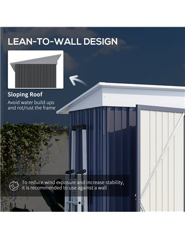 Outsunny Metal Garden Shed, Outdoor Lean-to Shed for Tool Motor Bike, with Adjustable Shelf, Lock, Gloves, 5'x3'x6',  Dark Grey 