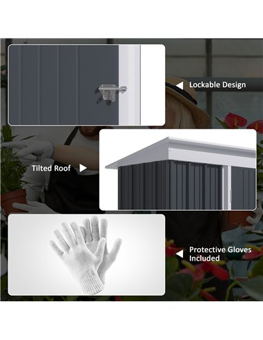 Outsunny Metal Garden Shed, Outdoor Lean-to Shed for Tool Motor Bike, with Adjustable Shelf, Lock, Gloves, 5'x3'x6',  Dark Grey 