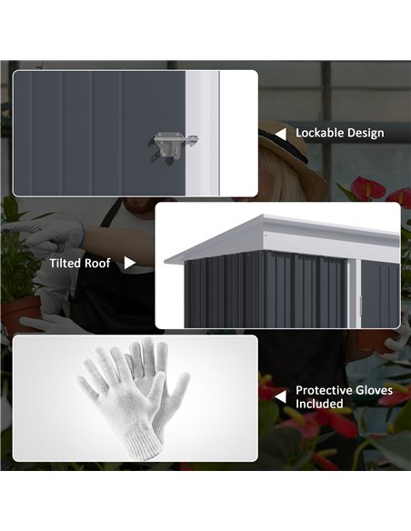 Outsunny Metal Garden Shed, Outdoor Lean-to Shed for Tool Motor Bike, with Adjustable Shelf, Lock, Gloves, 5'x3'x6',  Dark Grey  - pic 40141 | FastDaddyshop