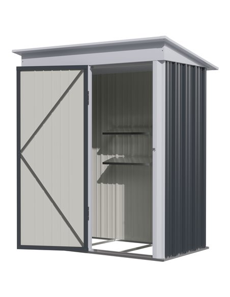 Outsunny Metal Garden Shed, Outdoor Lean-to Shed for Tool Motor Bike, with Adjustable Shelf, Lock, Gloves, 5'x3'x6',  Dark Grey  - pic 40142 | FastDaddyshop